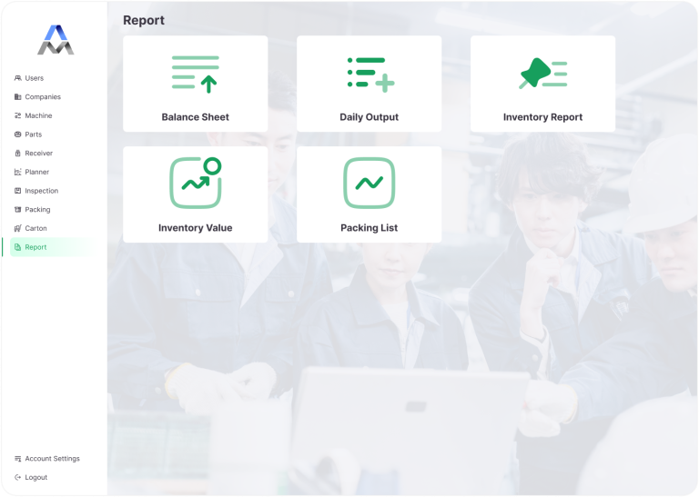 Operational reporting interface with output, inventory and packing reports