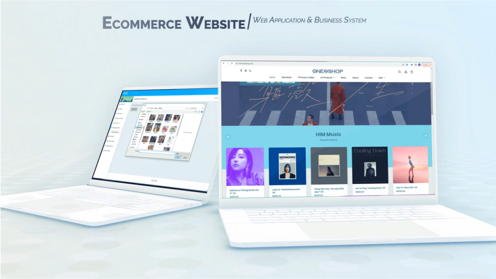 Examples of ecommerce website layouts displayed on laptops