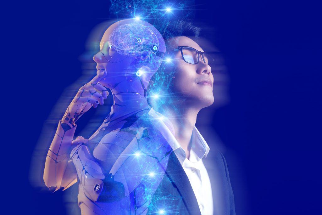 Conceptual illustration of a person and artificial intelligence