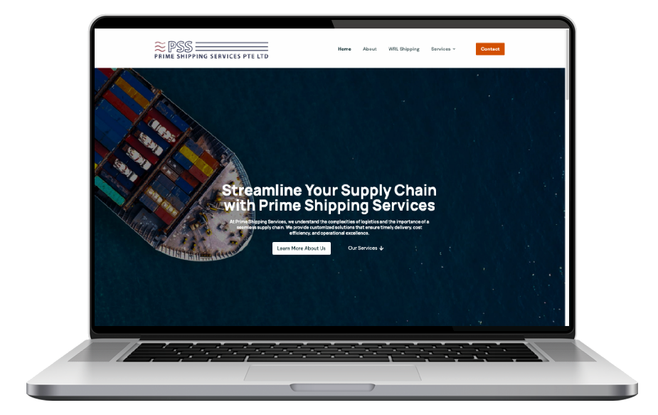 Shipping and logistics website portfolio on laptop
