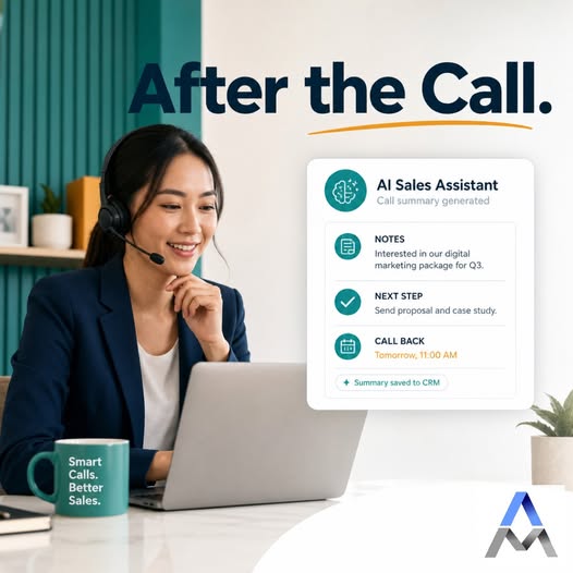 AI sales assistant recording call notes, next step and callback